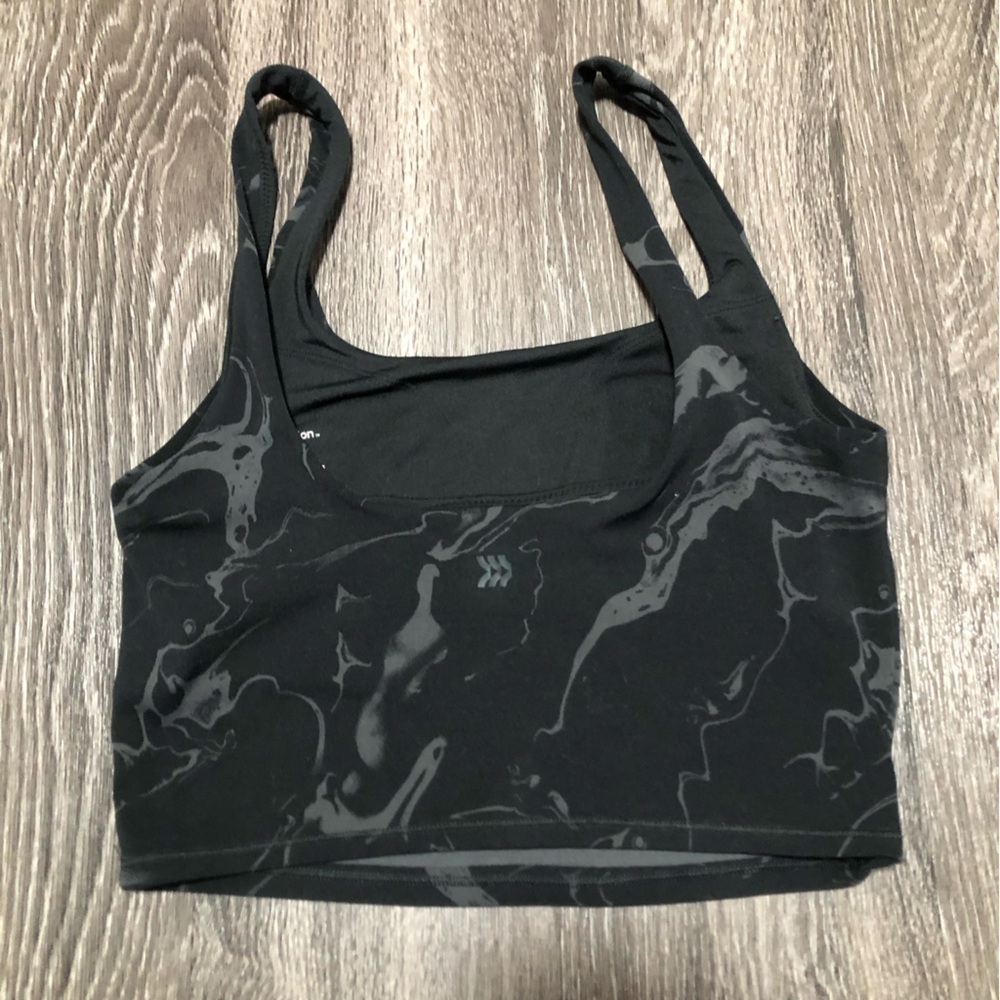All In Motion Black Marble Longline Sports Bra Crop Top - XS